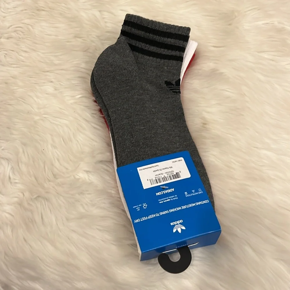 Adidas Multicolor Set of 3  Men’s Socks Trefoil Quarter Size 6-12 New